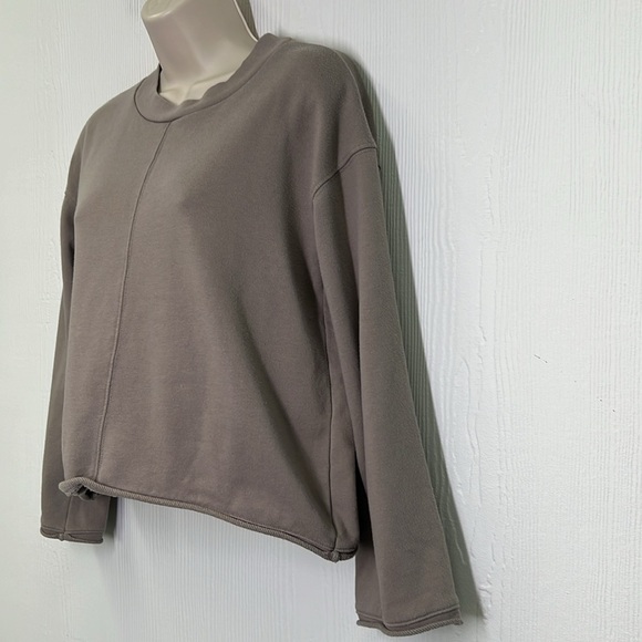 Madewell - Light Grey Crewneck Rolled Hem Crop Long Sleeve Sweatshirt Size XS - Picture 5 of 10